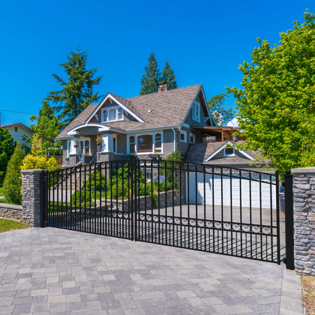 Aleko Steel Dual Swing Driveway Gate - PARIS Style - 18 x 6 Feet