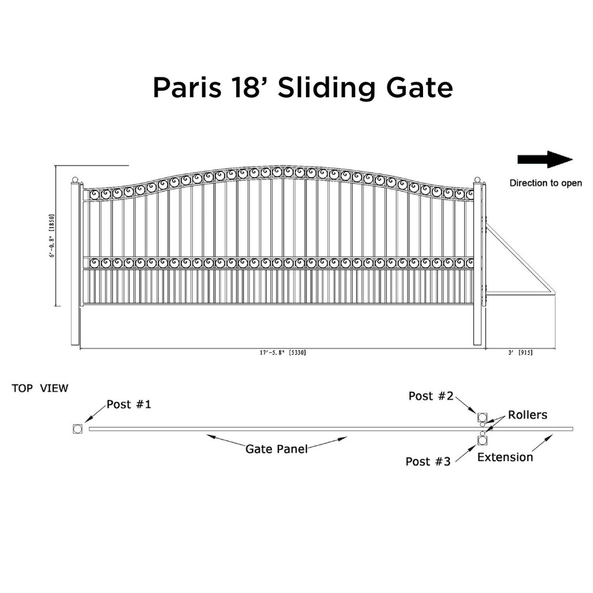Aleko Steel Sliding Driveway Gate - PARIS Style - 18 x 6 Feet