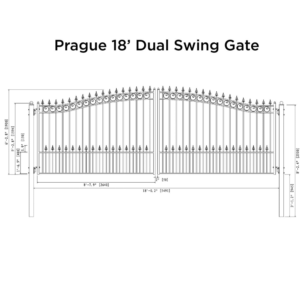 Aleko Steel Dual Swing Driveway Gate - PRAGUE Style - 18 x 6 Feet