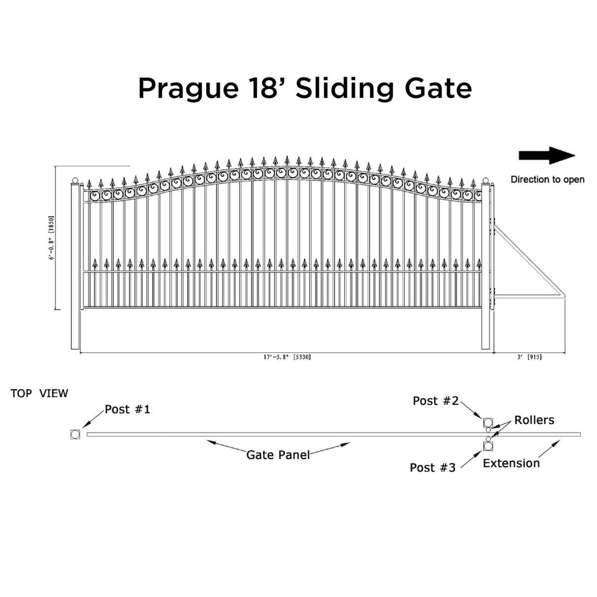 Aleko Steel Sliding Driveway Gate - PRAGUE Style - 18 x 6 Feet