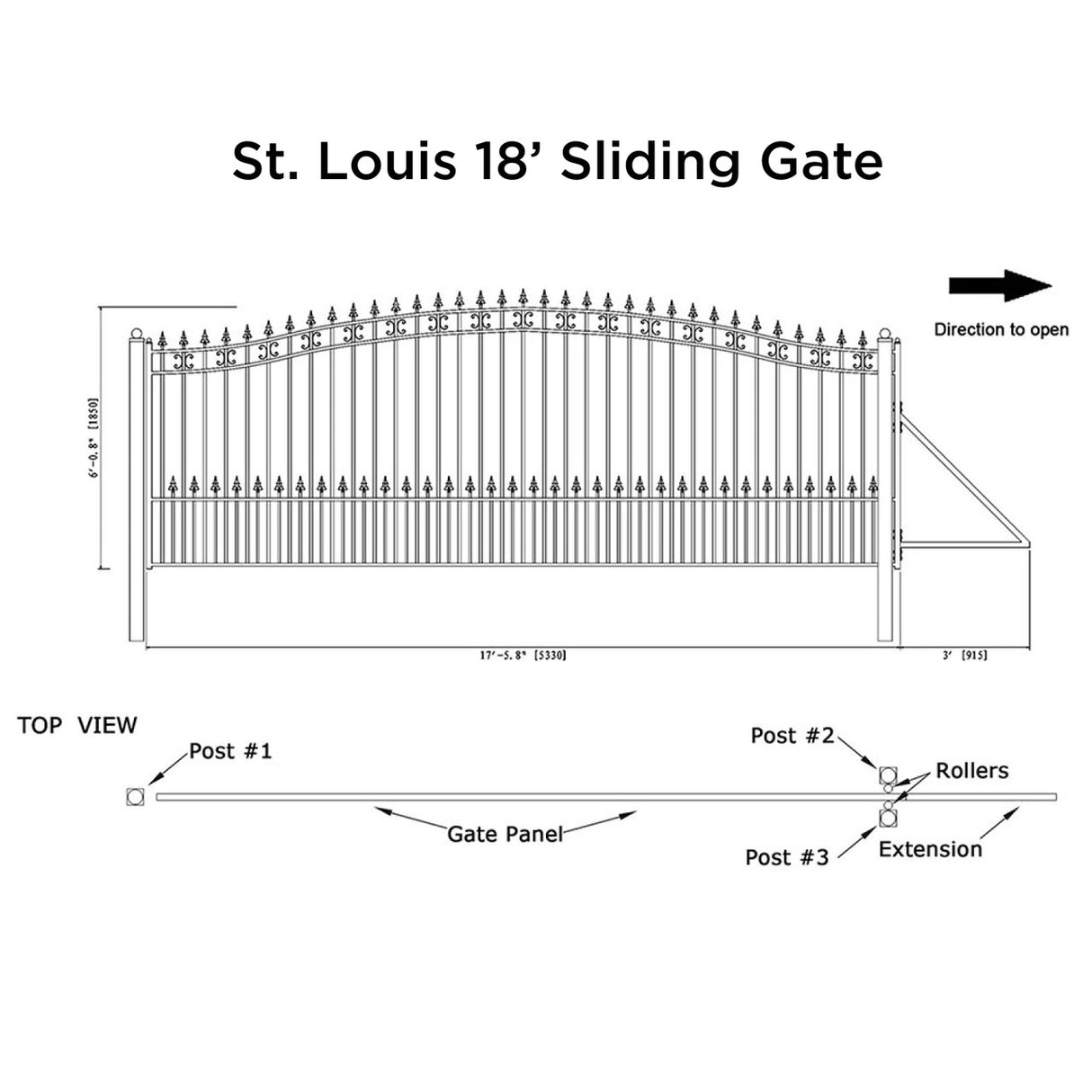 Aleko Steel Sliding Driveway Gate - ST.LOUIS Style - 18 x 6 Feet