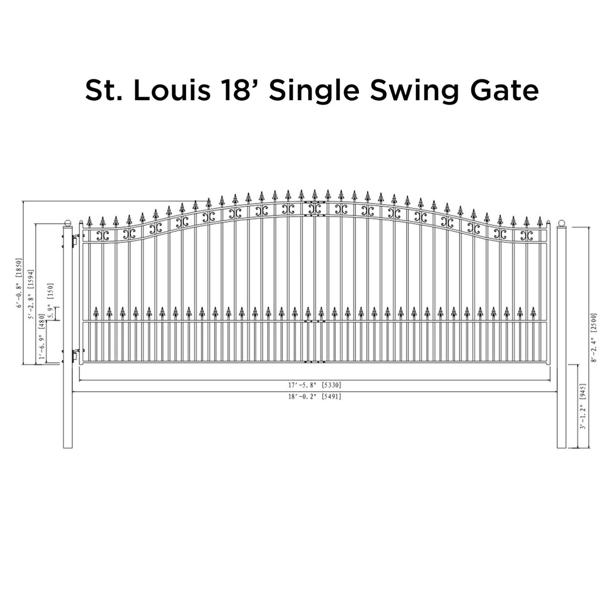 Aleko Steel Single Swing Driveway Gate - ST.LOUIS Style - 18 x 6 Feet