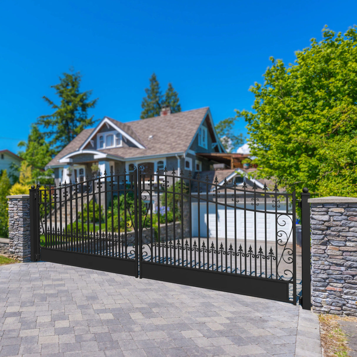 Aleko Steel Dual Swing Driveway Gate - VENICE Style - 18 x 6 Feet