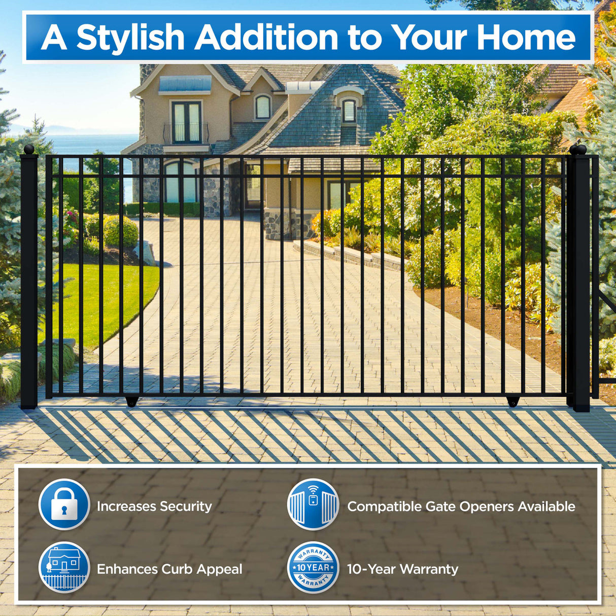 Aleko Slide Steel Driveway Gate - MADRID Style - 16 x 6 Feet