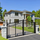 Aleko Steel Dual Swing Driveway Gate with Built-In Pedestrian Door - VIENNA Style - 14 x 7 Feet