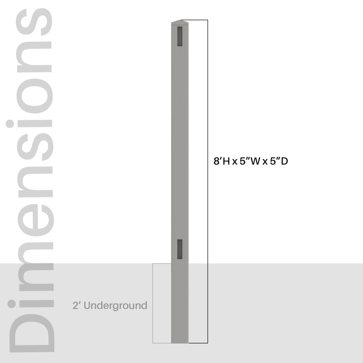 Aleko 5 in. x 5 in. x 8 ft. Vinyl Fence Corner Post for 2-Rail Fencing – Gray