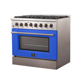 FORNO Galiano 36" 5.36 cu. ft. Dual Fuel Range with 6 Italian Burners in Blue, FFSGS6156-36BLU