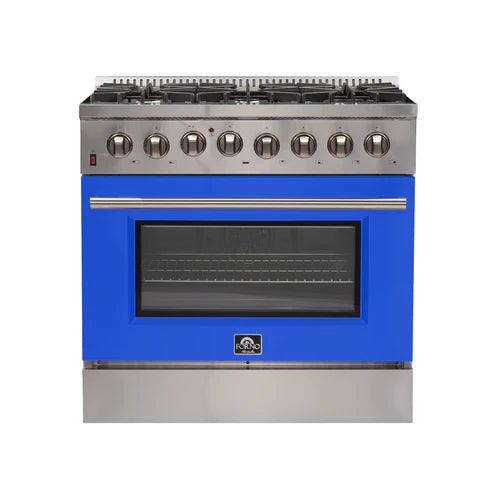 FORNO Galiano 36" 5.36 cu. ft. Dual Fuel Range with 6 Italian Burners in Blue, FFSGS6156-36BLU