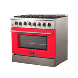 FORNO Galiano 36" 5.36 cu. ft. Dual Fuel Range with 6 Italian Burners in Red, FFSGS6156-36RED