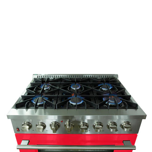 FORNO Galiano 36" 5.36 cu. ft. Dual Fuel Range with 6 Italian Burners in Red, FFSGS6156-36RED