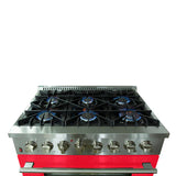 FORNO Galiano 36" 5.36 cu. ft. Dual Fuel Range with 6 Italian Burners in Red, FFSGS6156-36RED