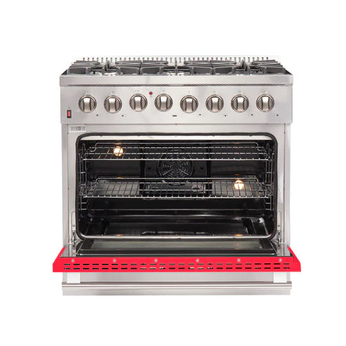 FORNO Galiano 36" 5.36 cu. ft. Dual Fuel Range with 6 Italian Burners in Red, FFSGS6156-36RED