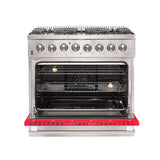 FORNO Galiano 36" 5.36 cu. ft. Dual Fuel Range with 6 Italian Burners in Red, FFSGS6156-36RED