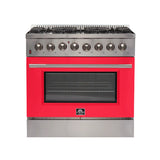 FORNO Galiano 36" 5.36 cu. ft. Dual Fuel Range with 6 Italian Burners in Red, FFSGS6156-36RED