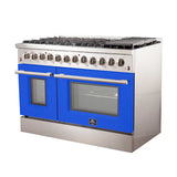 FORNO Galiano 48" 6.58 cu. ft. Dual Fuel Range with 8 Italian Burners in Blue, FFSGS6156-48BLU