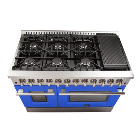 FORNO Galiano 48" 6.58 cu. ft. Dual Fuel Range with 8 Italian Burners in Blue, FFSGS6156-48BLU