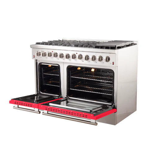 FORNO Galiano 48" 6.58 cu. ft. Dual Fuel Range with 8 Italian Burners in Red, FFSGS6156-48RED