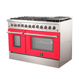 FORNO Galiano 48" 6.58 cu. ft. Dual Fuel Range with 8 Italian Burners in Red, FFSGS6156-48RED