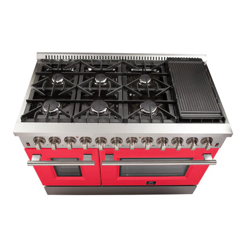 FORNO Galiano 48" 6.58 cu. ft. Dual Fuel Range with 8 Italian Burners in Red, FFSGS6156-48RED