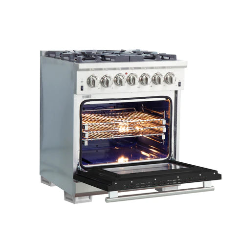 FORNO Capriasca 30" 4.32 cu. ft. Dual Fuel Range with 5 Italian Burners in Black, FFSGS6187-30BLK