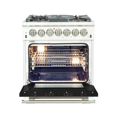 FORNO Capriasca 30" 4.32 cu. ft. Dual Fuel Range with 5 Italian Burners in Black, FFSGS6187-30BLK