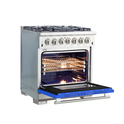 FORNO Capriasca 30" 4.32 cu. ft. Dual Fuel Range with 5 Italian Burners in Blue, FFSGS6187-30BLU