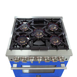 FORNO Capriasca 30" 4.32 cu. ft. Dual Fuel Range with 5 Italian Burners in Blue, FFSGS6187-30BLU