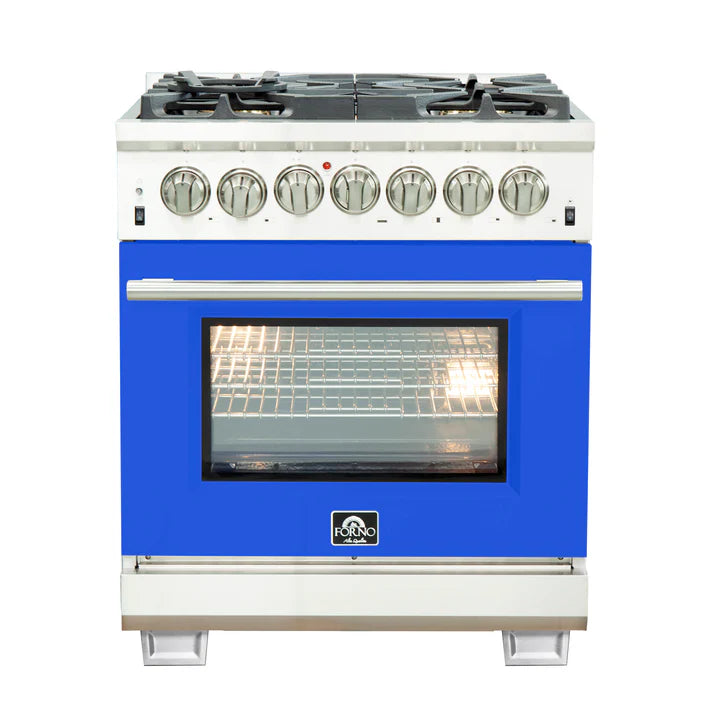 FORNO Capriasca 30" 4.32 cu. ft. Dual Fuel Range with 5 Italian Burners in Blue, FFSGS6187-30BLU