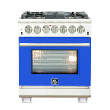 FORNO Capriasca 30" 4.32 cu. ft. Dual Fuel Range with 5 Italian Burners in Blue, FFSGS6187-30BLU