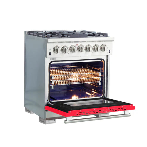 FORNO Capriasca 30" 4.32 cu. ft. Dual Fuel Range with 5 Italian Burners in Red, FFSGS6187-30RED