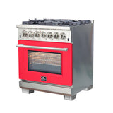 FORNO Capriasca 30" 4.32 cu. ft. Dual Fuel Range with 5 Italian Burners in Red, FFSGS6187-30RED