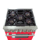 FORNO Capriasca 30" 4.32 cu. ft. Dual Fuel Range with 5 Italian Burners in Red, FFSGS6187-30RED