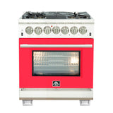 FORNO Capriasca 30" 4.32 cu. ft. Dual Fuel Range with 5 Italian Burners in Red, FFSGS6187-30RED