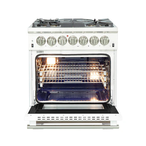 FORNO Capriasca 30" 4.32 cu. ft. Dual Fuel Range with 5 Italian Burners in White, FFSGS6187-30WHT