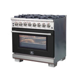 FORNO Capriasca 36" 5.36 cu. ft. Dual Fuel Range with 6 Italian Burners in Black, FFSGS6187-36BLK