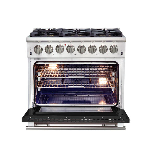 FORNO Capriasca 36" 5.36 cu. ft. Dual Fuel Range with 6 Italian Burners in Black, FFSGS6187-36BLK