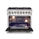 FORNO Capriasca 36" 5.36 cu. ft. Dual Fuel Range with 6 Italian Burners in Black, FFSGS6187-36BLK