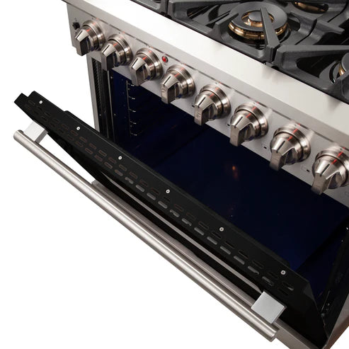 FORNO Capriasca 36" 5.36 cu. ft. Dual Fuel Range with 6 Italian Burners in Black, FFSGS6187-36BLK