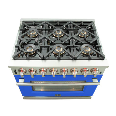FORNO Capriasca 36" 5.36 cu. ft. Dual Fuel Range with 6 Italian Burners in Blue, FFSGS6187-36BLU