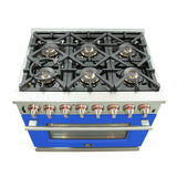 FORNO Capriasca 36" 5.36 cu. ft. Dual Fuel Range with 6 Italian Burners in Blue, FFSGS6187-36BLU