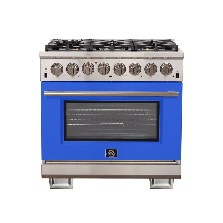 FORNO Capriasca 36" 5.36 cu. ft. Dual Fuel Range with 6 Italian Burners in Blue, FFSGS6187-36BLU