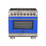 FORNO Capriasca 36" 5.36 cu. ft. Dual Fuel Range with 6 Italian Burners in Blue, FFSGS6187-36BLU