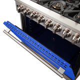 FORNO Capriasca 36" 5.36 cu. ft. Dual Fuel Range with 6 Italian Burners in Blue, FFSGS6187-36BLU
