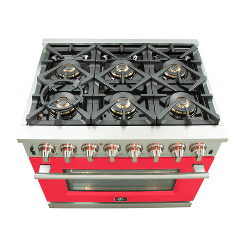 FORNO Capriasca 36" 5.36 cu. ft. Dual Fuel Range with 6 Italian Burners in Red, FFSGS6187-36RED