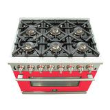 FORNO Capriasca 36" 5.36 cu. ft. Dual Fuel Range with 6 Italian Burners in Red, FFSGS6187-36RED