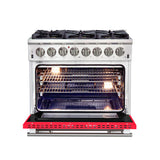 FORNO Capriasca 36" 5.36 cu. ft. Dual Fuel Range with 6 Italian Burners in Red, FFSGS6187-36RED