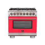 FORNO Capriasca 36" 5.36 cu. ft. Dual Fuel Range with 6 Italian Burners in Red, FFSGS6187-36RED