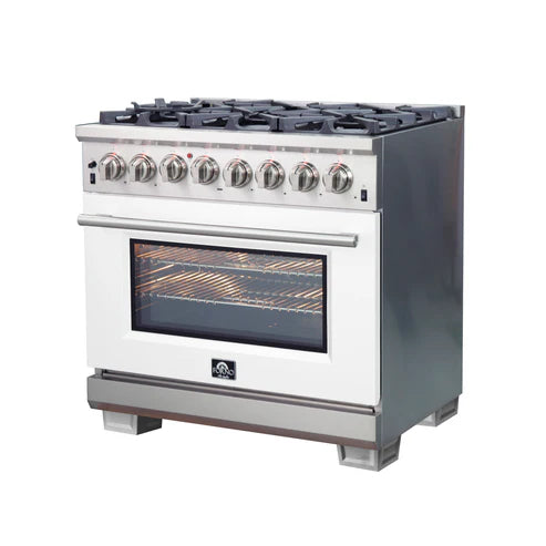 FORNO Capriasca 36" 5.36 cu. ft. Dual Fuel Range with 6 Italian Burners in White, FFSGS6187-36WHT