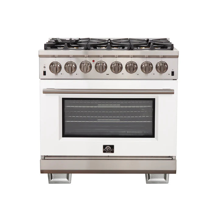 FORNO Capriasca 36" 5.36 cu. ft. Dual Fuel Range with 6 Italian Burners in White, FFSGS6187-36WHT