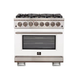 FORNO Capriasca 36" 5.36 cu. ft. Dual Fuel Range with 6 Italian Burners in White, FFSGS6187-36WHT